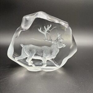 Mats Jonasson Crystal Moose Figurine Paperweight, Signed, 7" X 6" Sweden